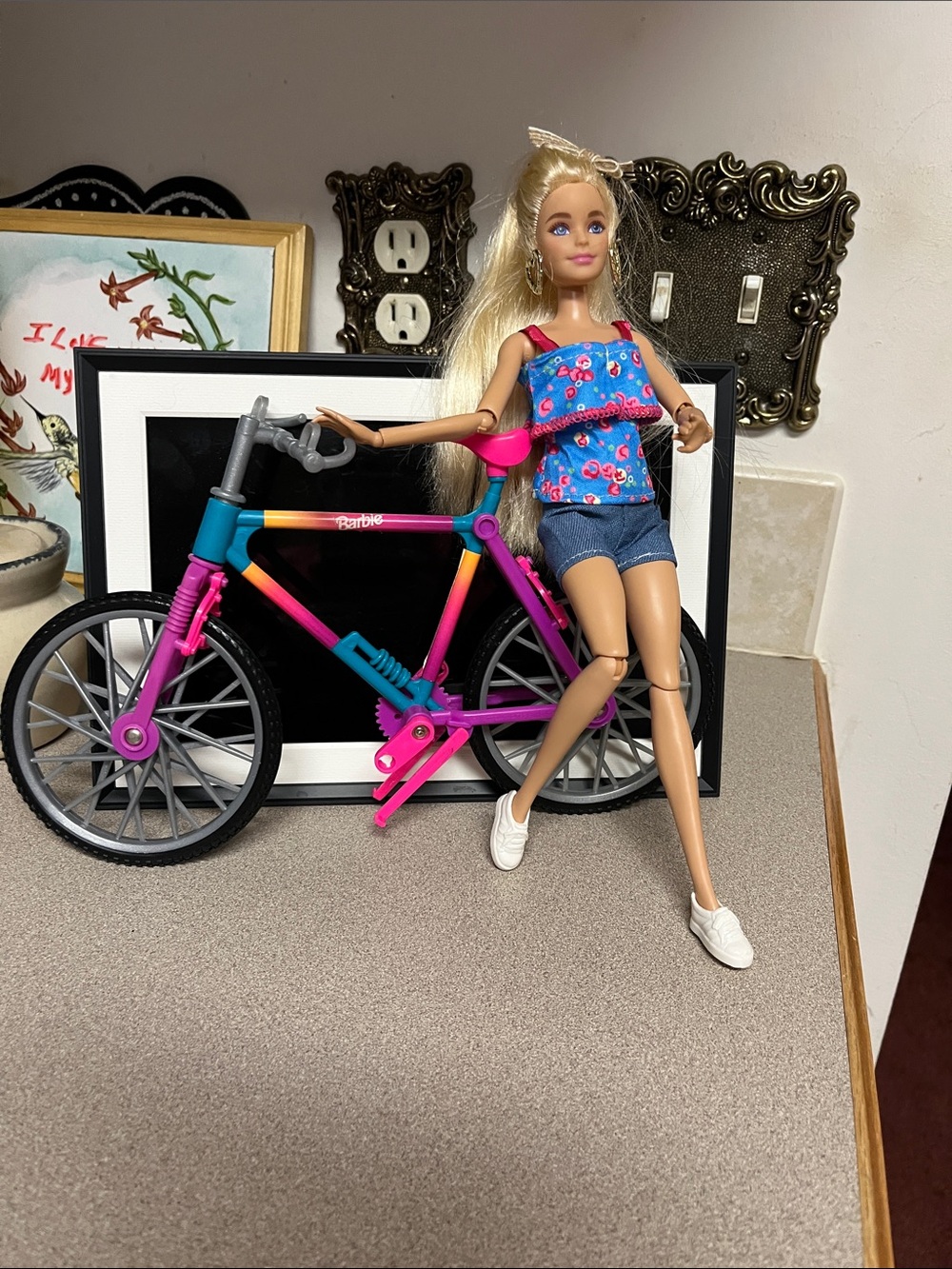 Barbie Pink Teal and Purple Bicycle with Fashion Doll, closet and accessories!